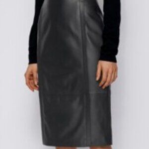Hugo Boss Sepassa Black Leather Pencil Skirt 2 S XS